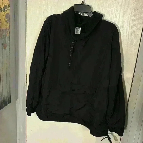 PINK VICTORIA'S SECRET Anorak Jacket Black Fleece Cowl Neck size L - Picture 1 of 8